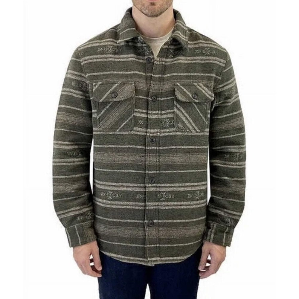 JACHS New York Jacket Men L Green Aztec Wool Blend Sherpa Lined Shirt Shacket